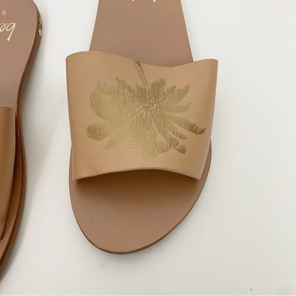 Beek Brazil Mockingbird Palm Tree Leather Sandals New Beach Tan Slides